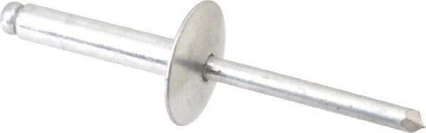 RivetKing - Size 612 Large Flange Dome Head Aluminum Open End Blind Rivet - Aluminum Mandrel, 0.626" to 3/4" Grip, 5/8" Head Diam, 0.192" to 0.196" Hole Diam, 0.95" Length Under Head, 3/16" Body Diam - Exact Tool & Supply