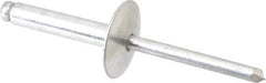 RivetKing - Size 612 Large Flange Dome Head Aluminum Open End Blind Rivet - Aluminum Mandrel, 0.626" to 3/4" Grip, 5/8" Head Diam, 0.192" to 0.196" Hole Diam, 0.95" Length Under Head, 3/16" Body Diam - Exact Tool & Supply
