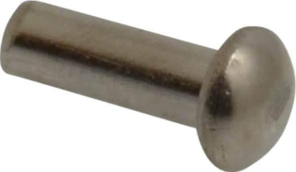 RivetKing - 1/8" Body Diam, Round Uncoated Stainless Steel Solid Rivet - 3/8" Length Under Head, Grade 18-8 - Exact Tool & Supply