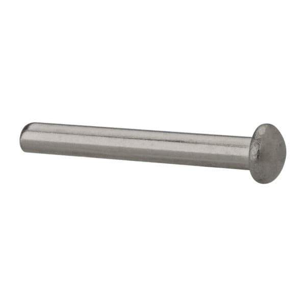 RivetKing - 1/8" Body Diam, Round Uncoated Stainless Steel Solid Rivet - 1" Length Under Head, Grade 18-8 - Exact Tool & Supply