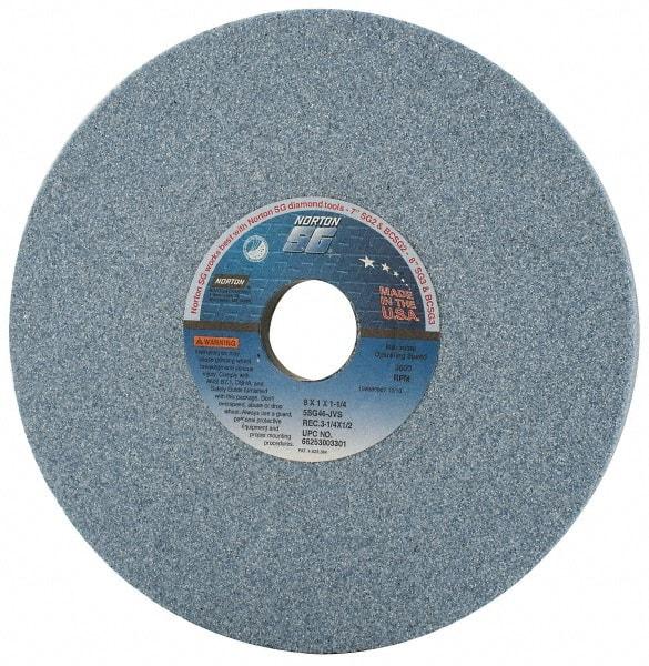 Norton - 8" Diam x 1-1/4" Hole x 1" Thick, J Hardness, 46 Grit Surface Grinding Wheel - Ceramic, Type 5, Coarse Grade, 3,600 Max RPM, Vitrified Bond, One-Side Recess - Exact Tool & Supply