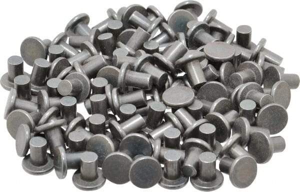 RivetKing - 1/4" Body Diam, Flat Steel Solid Rivet - 3/8" Length Under Head - Exact Tool & Supply