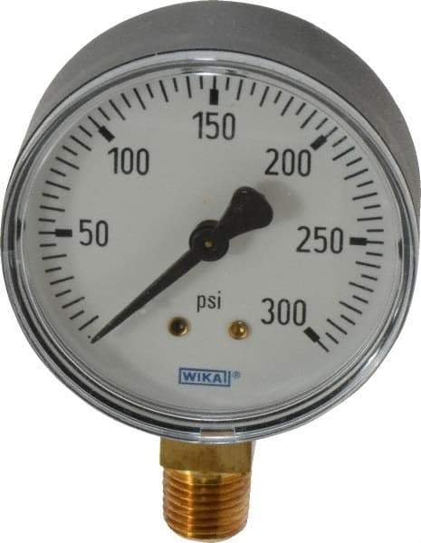 Wika - 2-1/2" Dial, 1/4 Thread, 0-300 Scale Range, Pressure Gauge - Lower Connection Mount, Accurate to 3-2-3% of Scale - Exact Tool & Supply