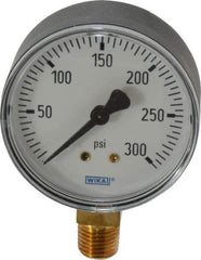 Wika - 2-1/2" Dial, 1/4 Thread, 0-300 Scale Range, Pressure Gauge - Lower Connection Mount, Accurate to 3-2-3% of Scale - Exact Tool & Supply