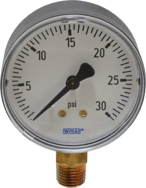 Wika - 2-1/2" Dial, 1/4 Thread, 0-30 Scale Range, Pressure Gauge - Lower Connection Mount, Accurate to 3-2-3% of Scale - Exact Tool & Supply