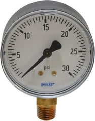 Wika - 2-1/2" Dial, 1/4 Thread, 0-30 Scale Range, Pressure Gauge - Lower Connection Mount, Accurate to 3-2-3% of Scale - Exact Tool & Supply
