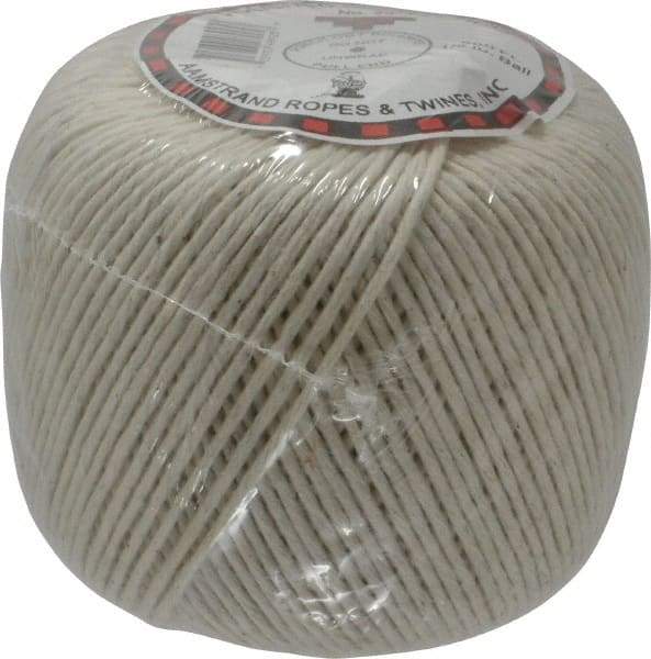 Made in USA - 0.058 Inch Diameter, Cotton Twine Ball - 45 Lbs. Breaking Strength, White, 1,190 Ft. per Lb. - Exact Tool & Supply