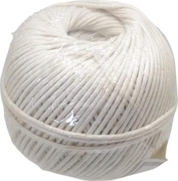 Made in USA - 0.08 Inch Diameter, Cotton Twine Ball - 82 Lbs. Breaking Strength, White, 610 Ft. per Lb. - Exact Tool & Supply