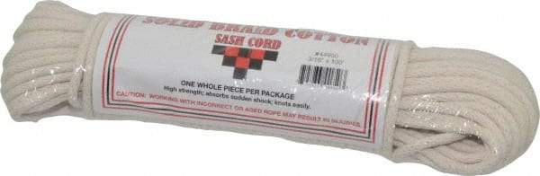 Made in USA - 100' Max Length Cotton Solid Braided Cotton Cord with Reinforced Core - 3/16" Diam, 250 Lb Capacity - Exact Tool & Supply