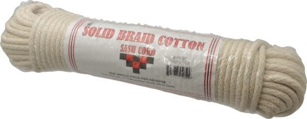 Made in USA - 100' Max Length Cotton Solid Braided Cotton Cord with Reinforced Core - Exact Tool & Supply