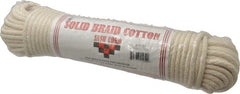 Made in USA - 100' Max Length Cotton Solid Braided Cotton Cord with Reinforced Core - Exact Tool & Supply