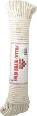 Made in USA - 100' Max Length Cotton Solid Braided Cotton Cord with Reinforced Core - 1/4" Diam, 400 Lb Capacity - Exact Tool & Supply