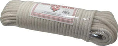 Made in USA - 100' Max Length Cotton Solid Braided Cotton Cord with Reinforced Core - 3/8" Diam, 925 Lb Capacity - Exact Tool & Supply