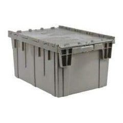 Quantum Storage - 4 Cu Ft, Gray Polypropylene Attached-Lid Container - Stacking, Nesting, 28.1" Long x 20.6" Wide x 15.6" High, Lid Included - Exact Tool & Supply
