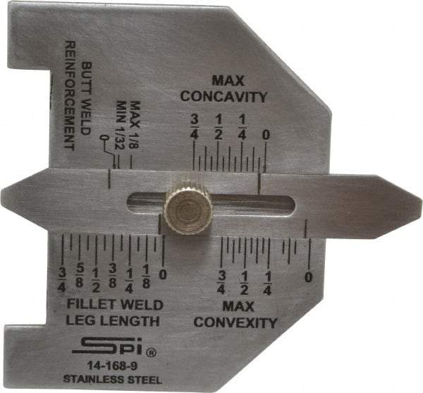 SPI - 1/16 to 3/4 Inch Stainless Steel Weld Gage - Use for Accurate Calibration of Butt and Fillet Welds - Exact Tool & Supply