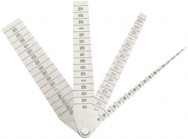 SPI - 1/16 to 1-1/16 Inch Measurement, 4 Leaf Taper Gage - 5-1/4 Inch Long x 1 Inch Wide, 1/64 Inch Graduation - Exact Tool & Supply