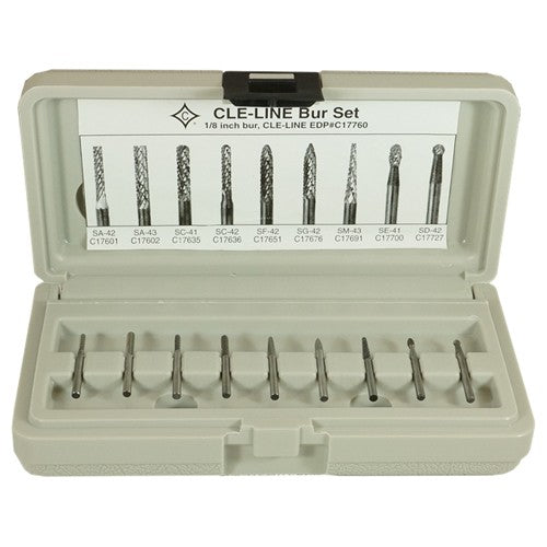 9 Piece Solid Carbide Bur Set - Includes: SA–42, SA–43, SC–41, SC–42, SD–42, SE–41, SF–42, SG–42, SM–43 - Exact Tool & Supply
