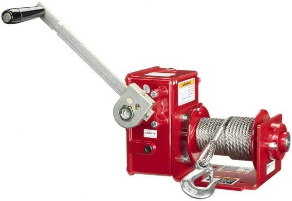THERN - 2000/1200 Lbs. Load Limit Worm Gear Hand Winch - 13-1/2 Inches Long x 17.3 Inches High x 15.56 Inches Deep, 2,000 Lbs. Line Pull Capacity, 14 Lbs. Force to Lift 1,000 Pounds - Exact Tool & Supply