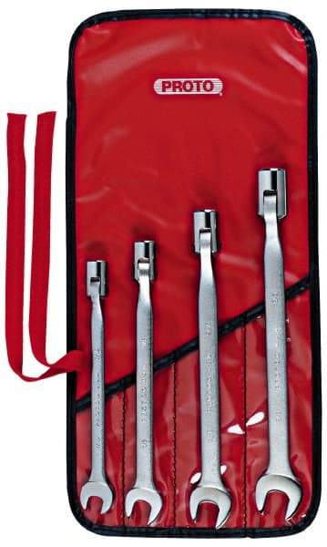 Proto - 4 Piece, 7/16" to 5/8", 12 Point Flex Head Combination Wrench Set - Inch Measurement Standard, Satin Finish, Comes in Nylon Roll - Exact Tool & Supply