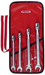 Proto - 4 Piece, 7/16" to 5/8", 12 Point Flex Head Combination Wrench Set - Inch Measurement Standard, Satin Finish, Comes in Nylon Roll - Exact Tool & Supply