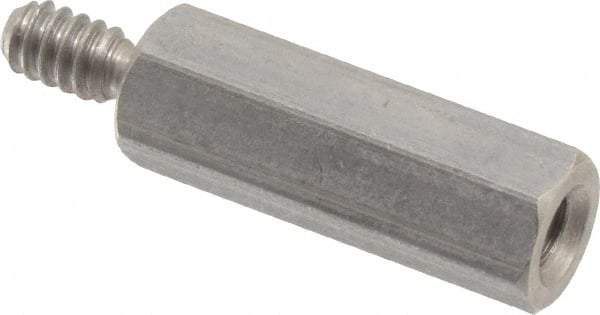 Electro Hardware - #6-32, 1" OAL, 1/4" Across Flats, Stainless Steel Hex Male/Female Circuit Board Standoffs - 3/8" Thread Depth, 3/4" Body Length, Bright Finish - Exact Tool & Supply