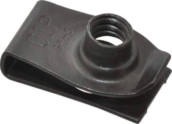 Value Collection - 1/4-20 Screw, 0.025 to 0.15" Thick, Spring Steel Extruded Tapped Hole U Nut - 17/32" Center Edge, Black Phosphate Finish - Exact Tool & Supply