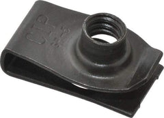 Value Collection - 1/4-20 Screw, 0.025 to 0.15" Thick, Spring Steel Extruded Tapped Hole U Nut - 17/32" Center Edge, Black Phosphate Finish - Exact Tool & Supply