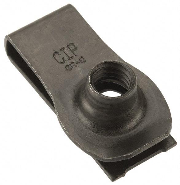 Value Collection - 3/8-16 Screw, 0.05 to 0.2" Thick, Spring Steel Extruded Tapped Hole U Nut - 1-1/8" Center Edge, Black Phosphate Finish - Exact Tool & Supply