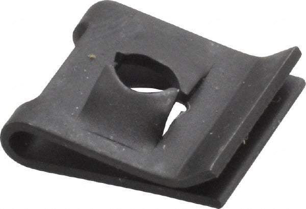 Value Collection - #8 Screw, 0.025 to 0.04" Thick, Spring Steel Standard U Nut - 1/4" Center Edge, Black Phosphate Finish - Exact Tool & Supply