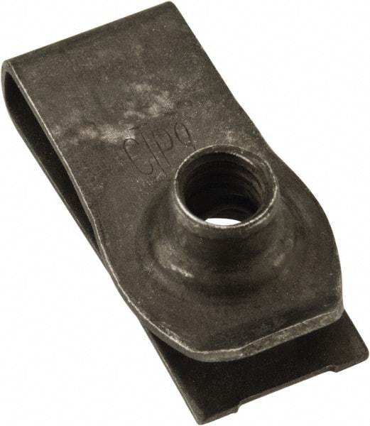 Au-Ve-Co Products - M6x1.00 Screw, 0.34 to 4mm Thick, Spring Steel Extruded Tapped Hole U Nut - 25/32" Center Edge, Black Phosphate Finish - Exact Tool & Supply