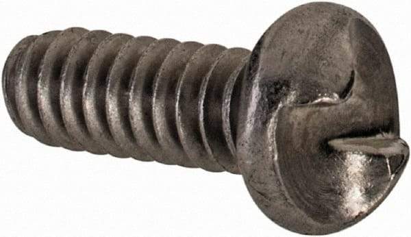 Made in USA - #6-32 UNC, 3/8" Length Under Head One Way Drive Machine Screw - Round Head, Grade 18-8 Stainless Steel, Uncoated, Without Washer - Exact Tool & Supply