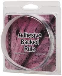 Made in USA - 3 Ft. Long x 1/2 Inch Wide, 1/32 Inch Graduation, Silver, Mylar Adhesive Tape Measure - Reads Right to Left, Horizontal Scale - Exact Tool & Supply
