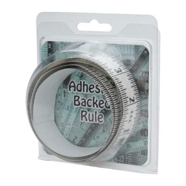 Made in USA - 3 Ft. Long x 1-1/4 Inch Wide, 1/16 Inch Graduation, Clear, Mylar Adhesive Tape Measure - Reads Right to Left, Horizontal Scale - Exact Tool & Supply