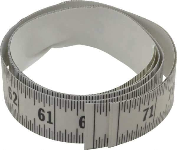 Made in USA - 6 Ft. Long x 1-1/4 Inch Wide, 1/16 Inch Graduation, Clear, Mylar Adhesive Tape Measure - Reads Right to Left, Horizontal Scale - Exact Tool & Supply