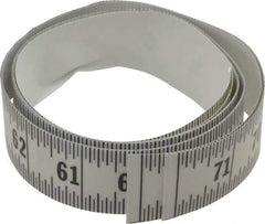 Made in USA - 6 Ft. Long x 1-1/4 Inch Wide, 1/16 Inch Graduation, Clear, Mylar Adhesive Tape Measure - Reads Right to Left, Horizontal Scale - Exact Tool & Supply