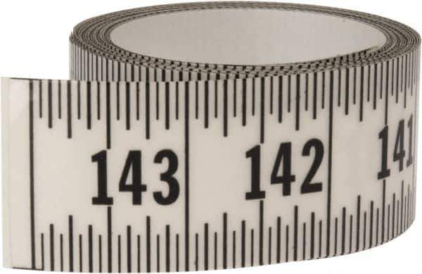 Made in USA - 12 Ft. Long x 1-1/4 Inch Wide, 1/16 Inch Graduation, Clear, Mylar Adhesive Tape Measure - Reads Right to Left, Horizontal Scale - Exact Tool & Supply