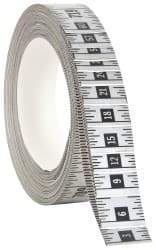 Made in USA - 60 Ft. Long x 1 Inch Wide, 1/16 Inch Graduation, Silver, Mylar Adhesive Tape Measure - Reads Right to Left, Horizontal Scale - Exact Tool & Supply