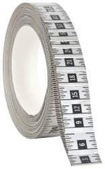 Made in USA - 60 Ft. Long x 1 Inch Wide, 1/16 Inch Graduation, Silver, Mylar Adhesive Tape Measure - Reads Right to Left, Horizontal Scale - Exact Tool & Supply