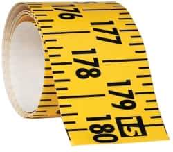 Made in USA - 15 Ft. Long x 3 Inch Wide, 1/4 Inch Graduation, Yellow, Mylar Adhesive Tape Measure - Reads Left to Right, Horizontal Scale - Exact Tool & Supply