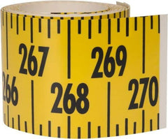 Made in USA - 22.5 Ft. Long x 3 Inch Wide, 1/4 Inch Graduation, Yellow, Mylar Adhesive Tape Measure - Reads Left to Right, Horizontal Scale - Exact Tool & Supply