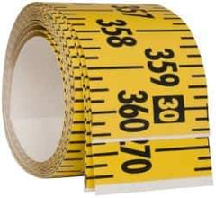 Made in USA - 30 Ft. Long x 3 Inch Wide, 1/4 Inch Graduation, Yellow, Mylar Adhesive Tape Measure - Reads Left to Right, Horizontal Scale - Exact Tool & Supply