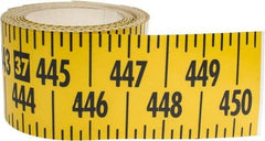 Made in USA - 45 Ft. Long x 3 Inch Wide, 1/4 Inch Graduation, Yellow, Mylar Adhesive Tape Measure - Reads Left to Right, Horizontal Scale - Exact Tool & Supply