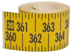 Made in USA - 60 Ft. Long x 3 Inch Wide, 1/4 Inch Graduation, Yellow, Mylar Adhesive Tape Measure - Reads Left to Right, Horizontal Scale - Exact Tool & Supply