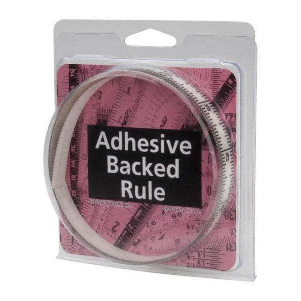 Made in USA - 3 Ft. Long x 1/2 Inch Wide, 1/16 Inch Graduation, Clear, Mylar Adhesive Tape Measure - Reads Top to Bottom, Vertical Rules - Exact Tool & Supply