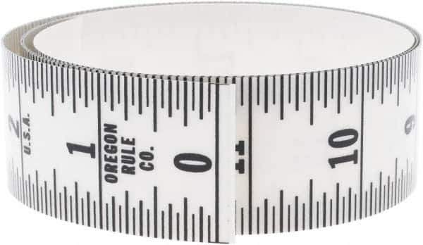 Made in USA - 3 Ft. Long x 1-1/4 Inch Wide, 1/16 Inch Graduation, Clear, Mylar Adhesive Tape Measure - Reads Bottom to Top, Vertical Rules - Exact Tool & Supply