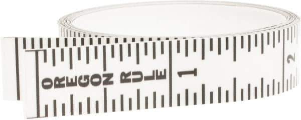 Made in USA - 6 Ft. Long x 1/2 Inch Wide, 1/16 Inch Graduation, Clear, Mylar Adhesive Tape Measure - Reads Top to Bottom, Vertical Rules - Exact Tool & Supply