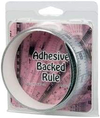 Made in USA - 6 Ft. Long x 1-1/4 Inch Wide, 1/16 Inch Graduation, Silver, Mylar Adhesive Tape Measure - Reads Bottom to Top, Vertical Rules - Exact Tool & Supply