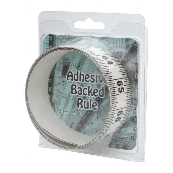 Made in USA - 9 Ft. Long x 1-1/4 Inch Wide, 1/16 Inch Graduation, Clear, Mylar Adhesive Tape Measure - Reads Bottom to Top, Vertical Rules - Exact Tool & Supply