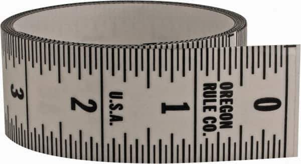 Made in USA - 9 Ft. Long x 1-1/4 Inch Wide, 1/16 Inch Graduation, Clear, Mylar Adhesive Tape Measure - Reads Top to Bottom, Vertical Rules - Exact Tool & Supply