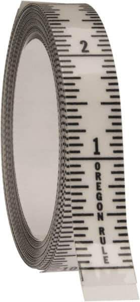 Made in USA - 12 Ft. Long x 1/2 Inch Wide, 1/16 Inch Graduation, Clear, Mylar Adhesive Tape Measure - Reads Bottom to Top, Vertical Rules - Exact Tool & Supply